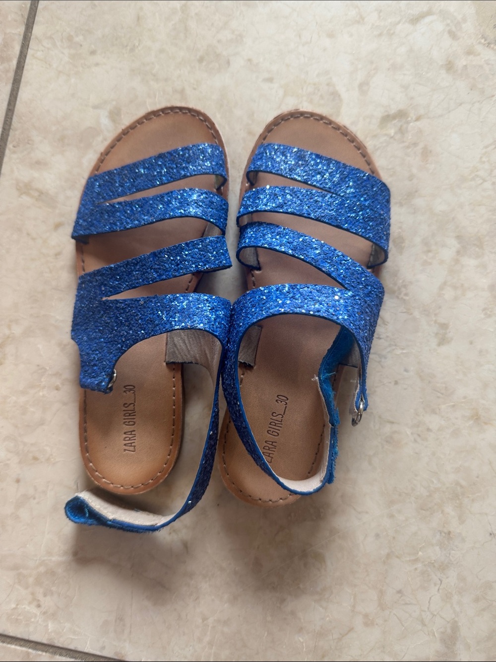 Zara Girls Blue Glitter Multi-Strap Sandals